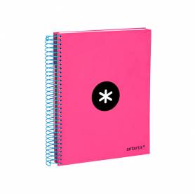 Cuaderno espiral liderpapel a5 micro antartik tapa forrada 120h 90 gr liso con bandas 6 taladros color rosa fluor