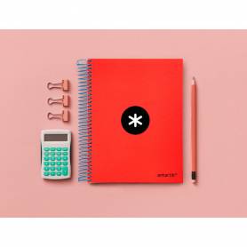 Cuaderno espiral liderpapel a5 micro antartik tapa forrada 120h 90g liso con bandas 6 taladros color rojo