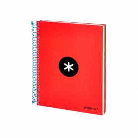 Cuaderno espiral liderpapel a5 micro antartik tapa forrada 120h 90g liso con bandas 6 taladros color rojo