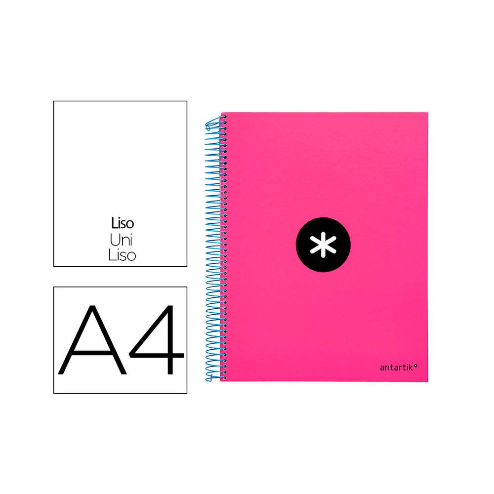 Cuaderno espiral liderpapel a4 micro antartik tapa forrada 120h 100 gr liso con bandas 4 taladros color rosa fluor