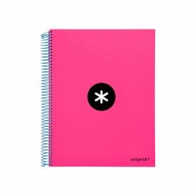 Cuaderno espiral liderpapel a4 micro antartik tapa forrada 120h 100 gr liso con bandas 4 taladros color rosa fluor