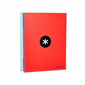 Cuaderno espiral liderpapel a4 micro antartik tapa forrada 120h 100 gr liso con bandas 4 taladros color rojo