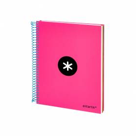 Cuaderno espiral liderpapel a5 micro antartik tapa forrada120h 100 gr cuadro 5mm 5 bandas 6 taladros color rosa