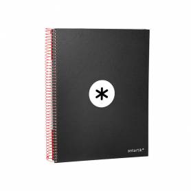 Cuaderno espiral liderpapel a4 micro antartik tapa forrada120h 100 gr cuadro 5mm 5 bandas 4 taladros color negro