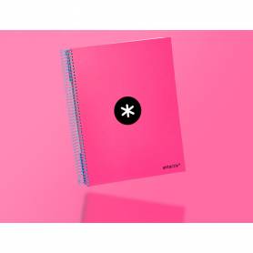 Cuaderno espiral liderpapel a4 micro antartik tapa forrada120h 100 gr cuadro 5mm 5 bandas 4 taladros color rosa