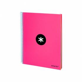 Cuaderno espiral liderpapel a4 micro antartik tapa forrada120h 100 gr cuadro 5mm 5 bandas 4 taladros color rosa