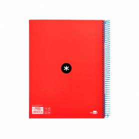 Cuaderno espiral liderpapel a4 micro antartik tapa forrada120h 100 gr cuadro 5mm 5 bandas 4 taladros color rojo