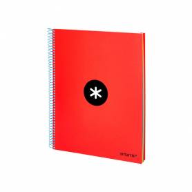 Cuaderno espiral liderpapel a4 micro antartik tapa forrada120h 100 gr cuadro 5mm 5 bandas 4 taladros color rojo