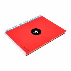 Cuaderno espiral liderpapel a4 micro antartik tapa forrada120h 100 gr cuadro 5mm 5 bandas 4 taladros color rojo