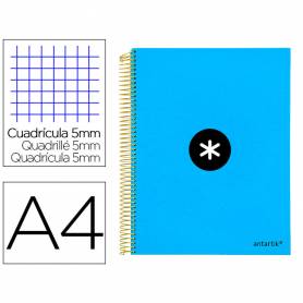 Cuaderno espiral liderpapel a4 micro antartik tapa forrada120h 100 gr cuadro 5mm 5 banda4 taladros color azul