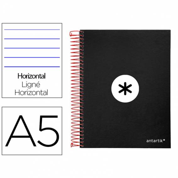 Cuaderno espiral liderpapel a5 micro antartik tapa forrada 120h 90 gr horizontal 5 bandas 6 taladros color negro