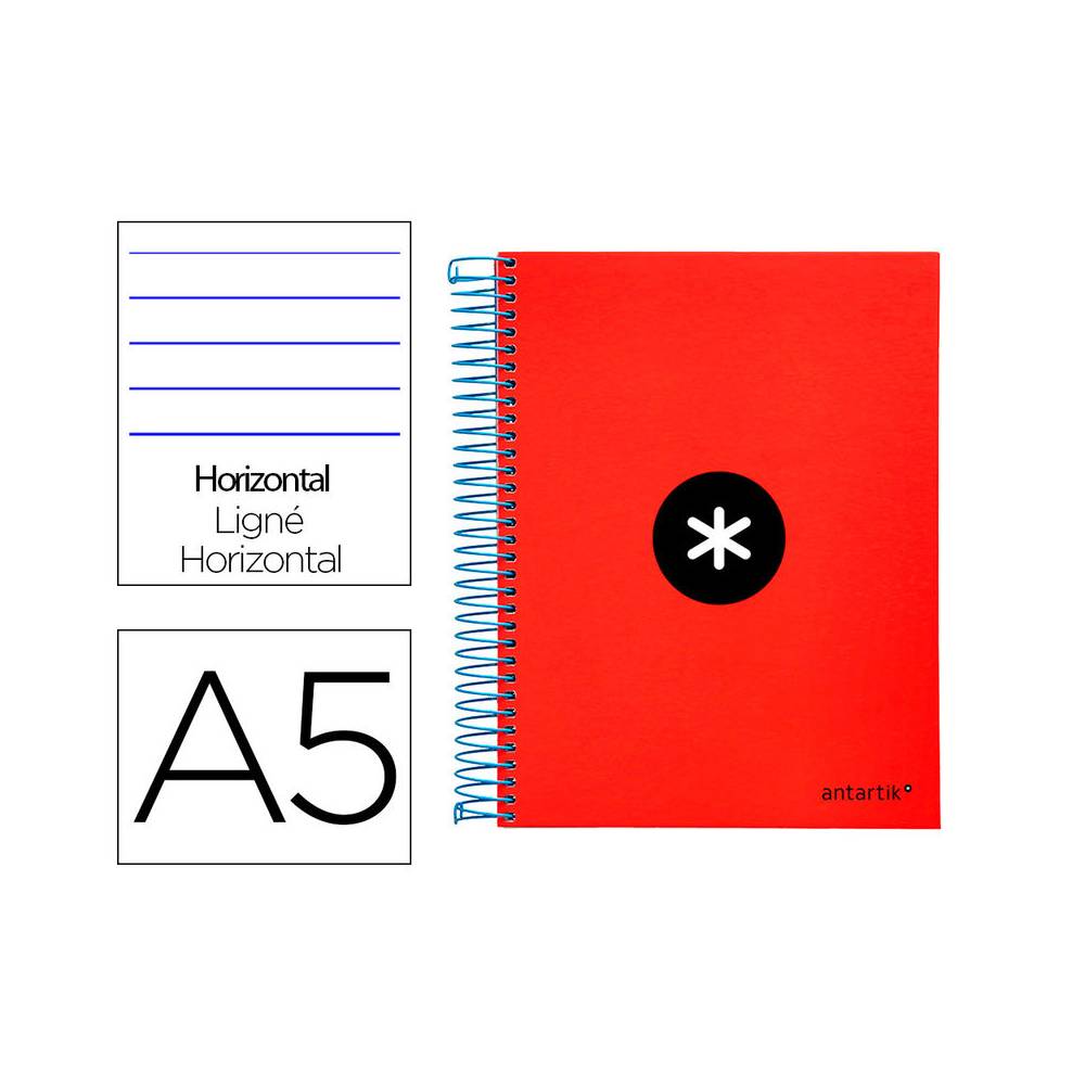 Cuaderno espiral liderpapel a5 micro antartik tapa forrada 120h 90 gr horizontal 5 bandas 6 taladros color rojo