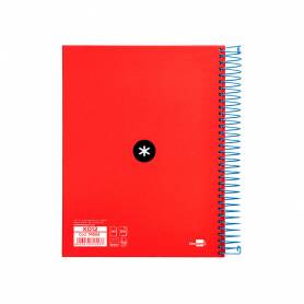 Cuaderno espiral liderpapel a5 micro antartik tapa forrada 120h 90 gr horizontal 5 bandas 6 taladros color rojo