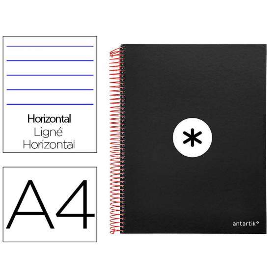 Cuaderno espiral liderpapel a4 micro antartik tapa forrada 120h 100 gr horizontal 5 bandas 4 taladros color negro