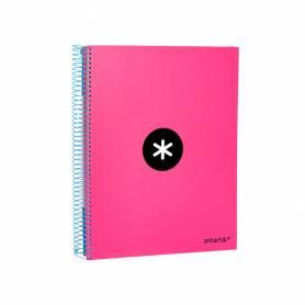 Cuaderno espiral liderpapel a4 micro antartik tapa forrada 120h 100 gr horizontal 5 bandas 4 taladros color rosa