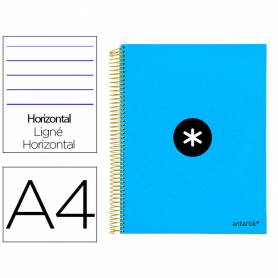 Cuaderno espiral liderpapel a4 micro antartik tapa forrada 120h 100 gr horizontal 5 bandas 4 taladros color azul