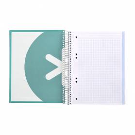 Cuaderno espiral liderpapel a5 micro antartik tapa forrada120h 90 gr cuadro 5 mm 5 banda6 taladros color menta