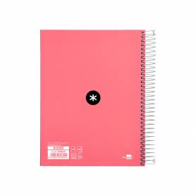 Cuaderno espiral liderpapel a5 micro antartik tapa forrada120h 90 gr cuadro 5 mm 5 band 6 taladros color coral