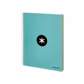 Cuaderno espiral liderpapel a4 micro antartik tapa forrada120h 100 gr cuadro 5mm 5 banda4 taladros color menta