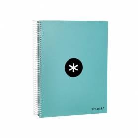 Cuaderno espiral liderpapel a4 micro antartik tapa forrada120h 100 gr cuadro 5mm 5 banda4 taladros color menta