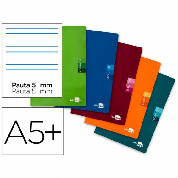 Libreta liderpapel scriptus a5 plus 48 hojas 90g/m2 rayado montessori 5mm con margen colores surtidos