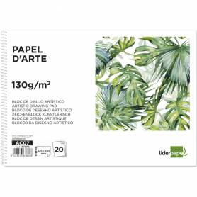 Bloc dibujo liderpapel artistico espiral 230x325mm 20 hojas 130g/m2 sin recuadro sin microperforado