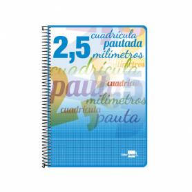 Cuaderno espiral liderpapel cuarto pautaguia tapa blanda 40h 75 gr cuadro pautado 2,5mmcon margen colores surtidos