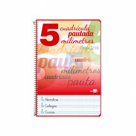 Cuaderno espiral liderpapel folio pautaguia tapa dura 80h 75 gr cuadro pautado 5mmcon margen colores surtidos