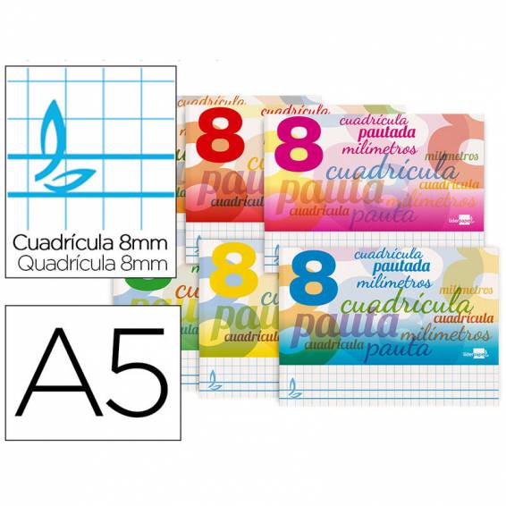 Libreta liderpapel pautaguia tapa cartoncillo 32 hojas din a5 cuadriculado pautado 8mm apaisada 70 gr