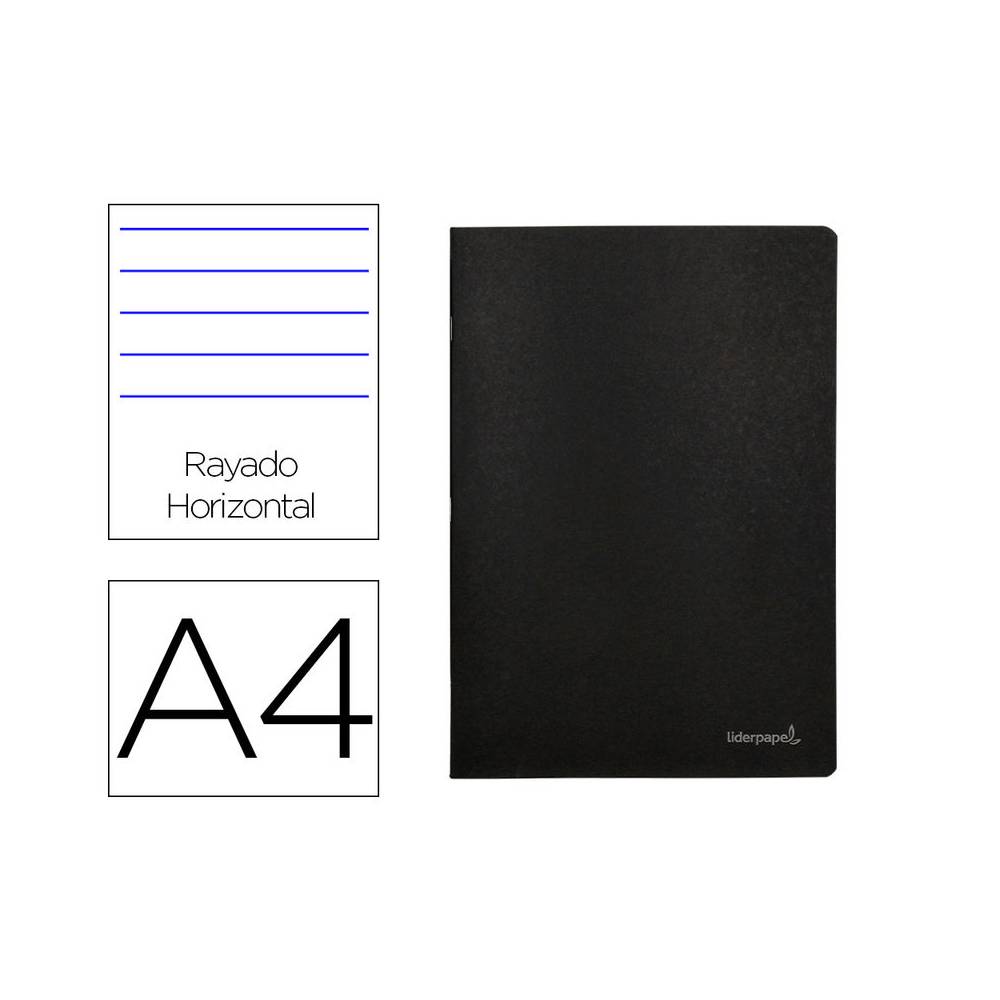 Libreta liderpapel tapa negra a4 80 hojas 60g/m2 horizontal con doble margen