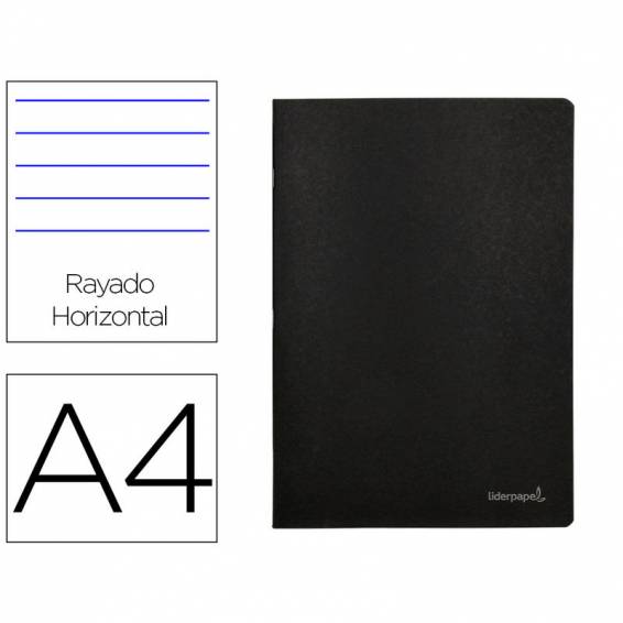 Libreta liderpapel tapa negra a4 80 hojas 60g/m2 horizontal con doble margen