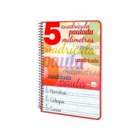 Cuaderno espiral liderpapel cuarto pautaguia tapa blanda 40h 75 gr cuadro pautado 5mm colores surtidos