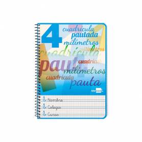 Cuaderno espiral liderpapel cuarto pautaguia tapa blanda 40h 75 gr cuadro pautado 4mm colores surtidos