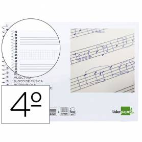 Bloc musica liderpapel combi pentagrama 3mm mas cuadricula de 4mm para anotaciones cuarto20 hojas 100g/m2