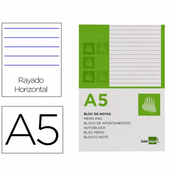 Bloc notas liderpapel horizontal a5 80 hojas 60g/m2 perforado