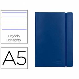 Libreta liderpapel simil piel a5 120 hojas 70g/m2 horizontal sin margen azul