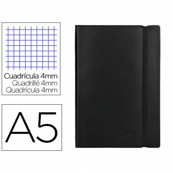 Libreta liderpapel simil piel a5 120 hojas 70g/m2 cuadro 4mm sin margen negro