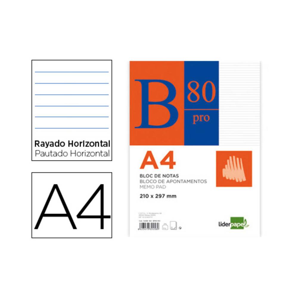 Bloc notas liderpapel horizontal a4 80 hojas 60g/m2 encolado