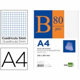 Bloc notas liderpapel cuadro 5mm a4 80 hojas 60g/m2 encolado