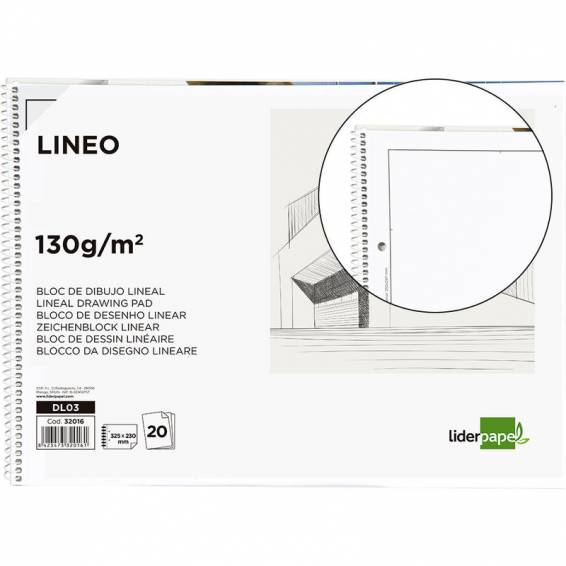 Bloc dibujo liderpapel lineal espiral 230x325mm 20 hojas 130gr/m2 con recuadro 2 taladros perforado