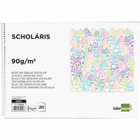 Bloc dibujo liderpapel escolar espiral 230x325mm 20 hojas 90 gr/m2 sin recuadro