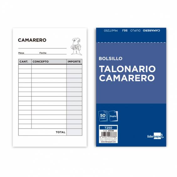 Talonario liderpapel camarero bolsillo original y copia t250