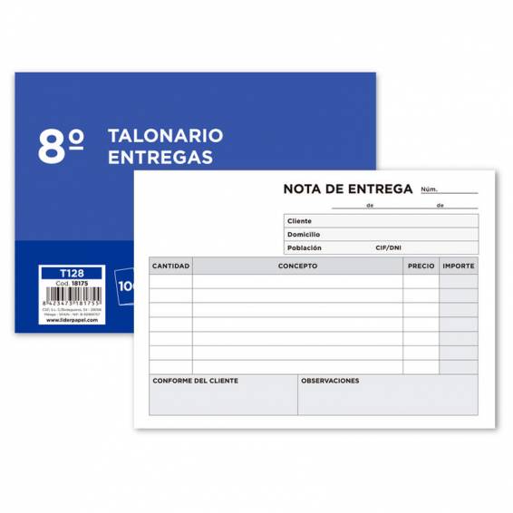 Talonario liderpapel entregas 8º original t128 apaisado