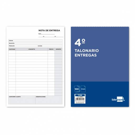 Talonario liderpapel entregas cuarto original t126