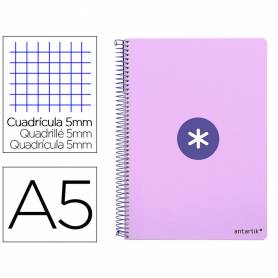 Cuaderno espiral liderpapel a5 antartik tapa dura 80h 100 gr cuadro 5mm color lavanda