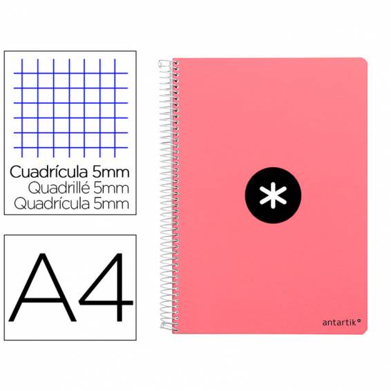 Cuaderno espiral liderpapel a4 micro antartik tapa dura 80 h 100 gr cuadro 5mm sin bandas 4 taladros color coral