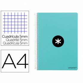 Cuaderno espiral liderpapel a4 micro antartik tapa dura 80h 100 gr cuadro 5mm sin bandas 4 taladros color menta