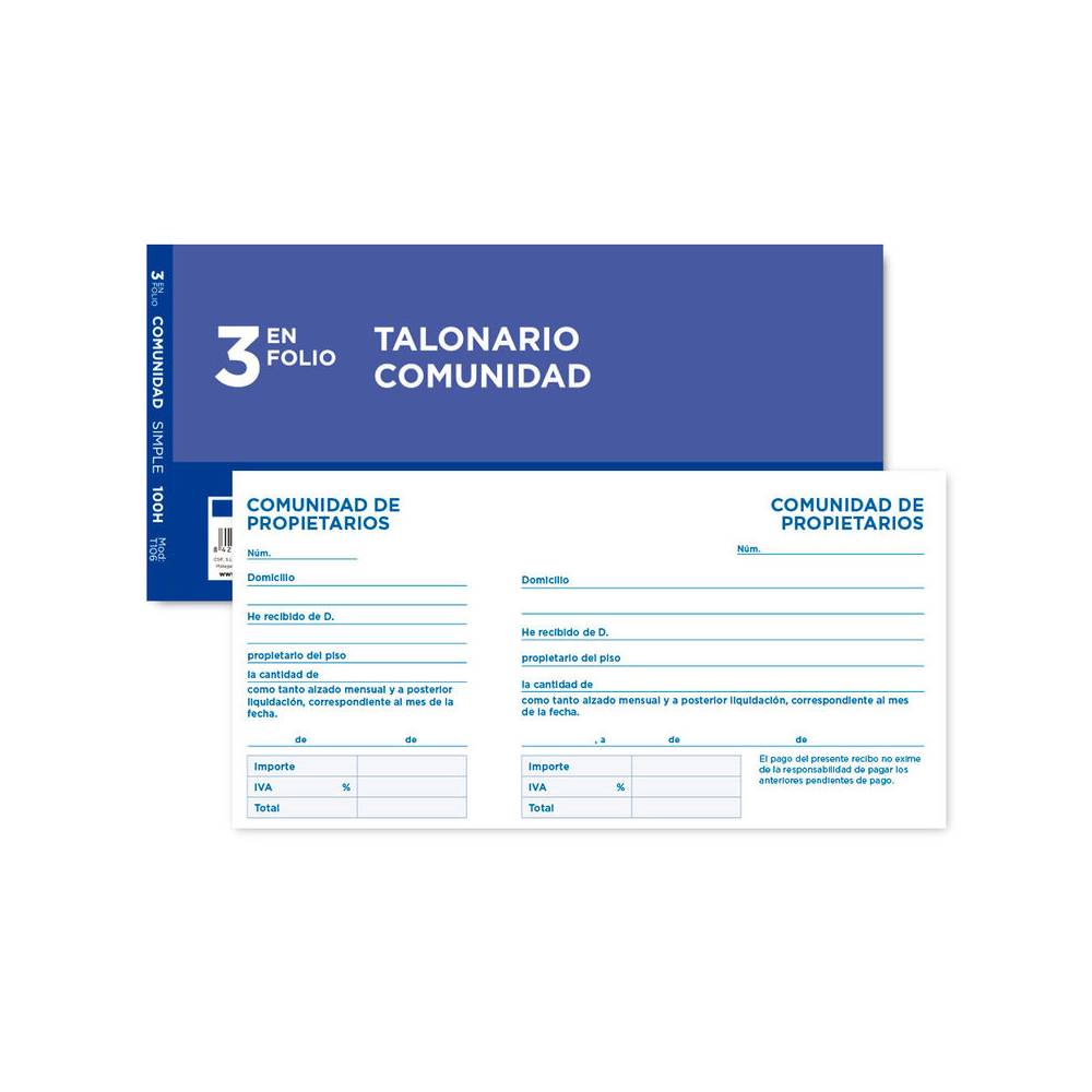 Talonario liderpapel comunidad tres en folio 106 con iva