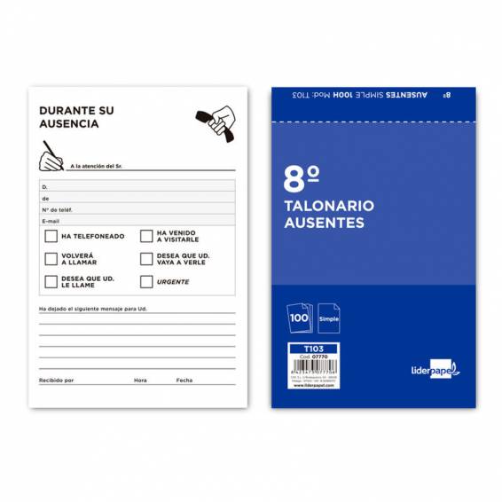 Talonario liderpapel ausentes octavo original 103