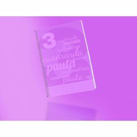 Cuaderno espiral liderpapel folio pautaguia tapa plastico 80h 75gr cuadro pautado 3mm con margen color violeta